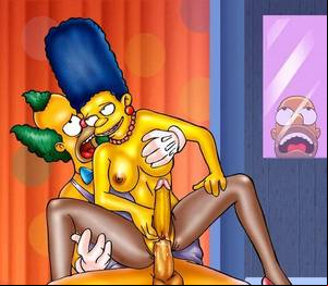 Marge Simspon Porn Double Dildo - Krusty the Clown Fucks Marge and Gets a Blowjob from Lisa!